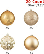 Every Day is Christmas 20ct Christmas Ornaments, Shatterproof Christmas Tree Ornaments Set, 92cm/3.6" Christmas Balls Decoration