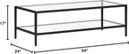 Henn&Hart 54" Wide Rectangular Coffee Table with Glass Shelf in Blackened Bronze, Modern coffee tables for living room, studio apartment essentials