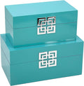 Galt International Large & Small Decorative Storage Box w/Hinged Lid - Classic Design Wood Decor Boxes with Geometric Opening Clasp - Storage for Bedroom and Home - Set of 2 (Blue)