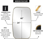 ANDY STAR 24x40” Gold Bathroom Mirror, Oblong Brass Mirror with Stainless Steel Metal Frame, Brushed Gold Oval Vanity Mirror for Over Sink, Modern Anti Rust Wall Mounted
