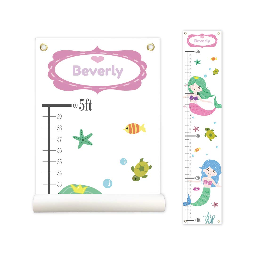 Sungwon Personalized Kids Canvas Growth Chart, Mermaid