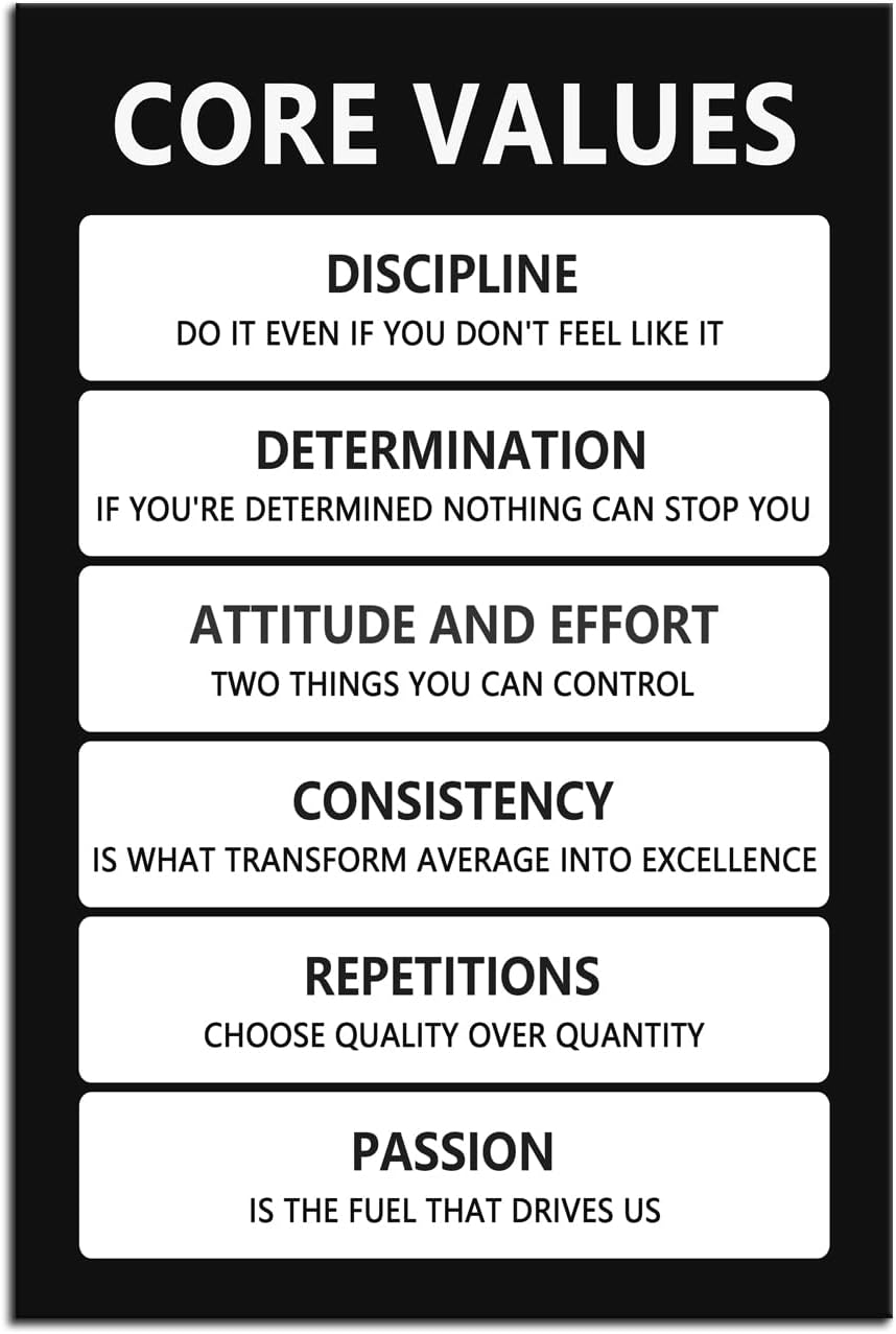 Core Values Motivational Wall Art Inspirational Poster Inspiring Canvas Prints Artwork for Office Living Room Modern Home Decor Painting Pictures Stretched and Framed Ready to Hang [12''Wx 18''H]