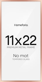 Homeforia 11x22 Newspaper Frame Rose Gold, High End Metal 11 x 22 Picture Frame without Mat, 22x11 Thin Rose Gold Poster Frames for Wall, 11by22 Display Photo Frame, Tempered Glass, Wall Kit, Set of 1