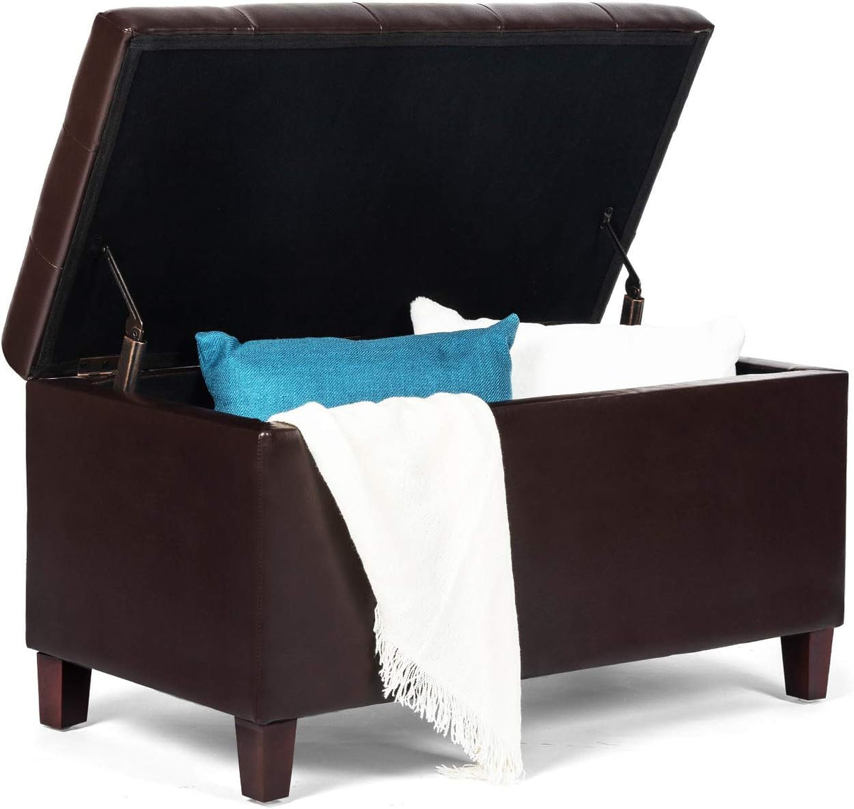 Asense Storage Ottoman Bench, Faux Leather Upholstered End of Bed Bench with Safety Hinge Wooden Legs, for Entryway Bedroom (Chocolate Brown, 33.3")