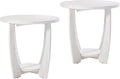 Rustic Farmhouse end Table X 2P with Storage Shelf, French Country Accent Side Table for Family, Dinning or Living Room, Small Spaces, Modern, Round, White