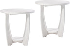 Rustic Farmhouse end Table X 2P with Storage Shelf, French Country Accent Side Table for Family, Dinning or Living Room, Small Spaces, Modern, Round, White