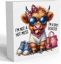 Funny Cute Highland Cow Baby Decor, Cow With Pink Bow, Highland Cow Gifts for women, Western Highland Cow Nursery Decor, Wooden Box Decor Sign for Home Farmhouse Office Living Room Table Shelf