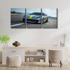 Wall Art Decor Painting on Canvas Gray Sports Car on the Road Pictures for Home Walls Speed Racing Cars Office Wall Art Framed 3 Pieces Supercar Modern Artwork for Living Room Bedroom, 36" Wx16 H