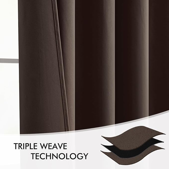 MIULEE Chocolate Brown Back Tab Blackout Curtains 52x96 Inch Long 2 Panels | - Image 7