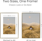 Homeforia A1 Poster Frame Bronze, High End Metal 23.4 x 33.1 inch Large Picture Frames with Mat for 16.5 x 23.4 Photo, A1 Size Brass Frame Matted to A2 Print, 23.4x33.1 Frame, Tempered Glass, Set of 1