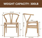 Wishbone Chair Natural Solid Wood Dining Chair/Hans Wegner Y Chair Rattan and Wood Accent Armrest Chairs - Ash Wood Chairs Set of 4 (Ash Wood + Natural Color)