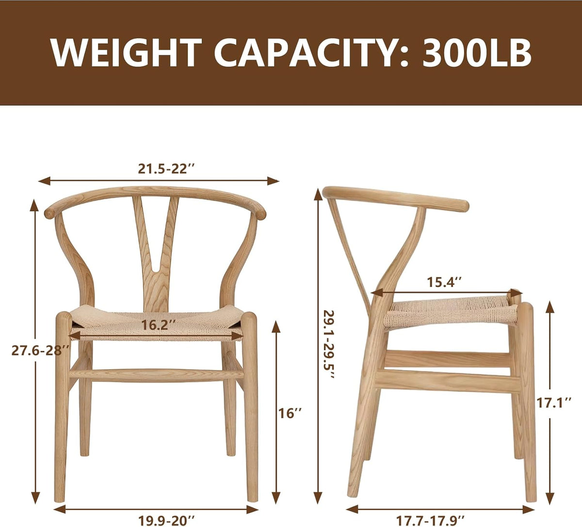 Wishbone Chair Natural Solid Wood Dining Chair/Hans Vegner Y Chair Rattan and Wood Accent Armrest Chairs (Ash Wood + Natural Color)