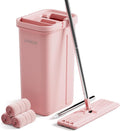 JOYMOOP Pink Mop and Bucket with Wringer Set for Home, with 3 Reusable Microfiber Mop Pads, Hands-Free Self-Cleaning System, Suitable for Floor Cleaning and Wall Cleaner