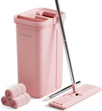 JOYMOOP Pink Mop and Bucket with Wringer Set for Home, with 3 Reusable Microfiber Mop Pads, Hands-Free Self-Cleaning System, Suitable for Floor Cleaning and Wall Cleaner
