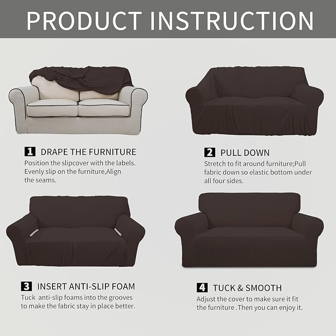 Easy-Going Stretch Loveseat Couch Covers Washable Chocolate | 1-Piece Loveseat - Image 8