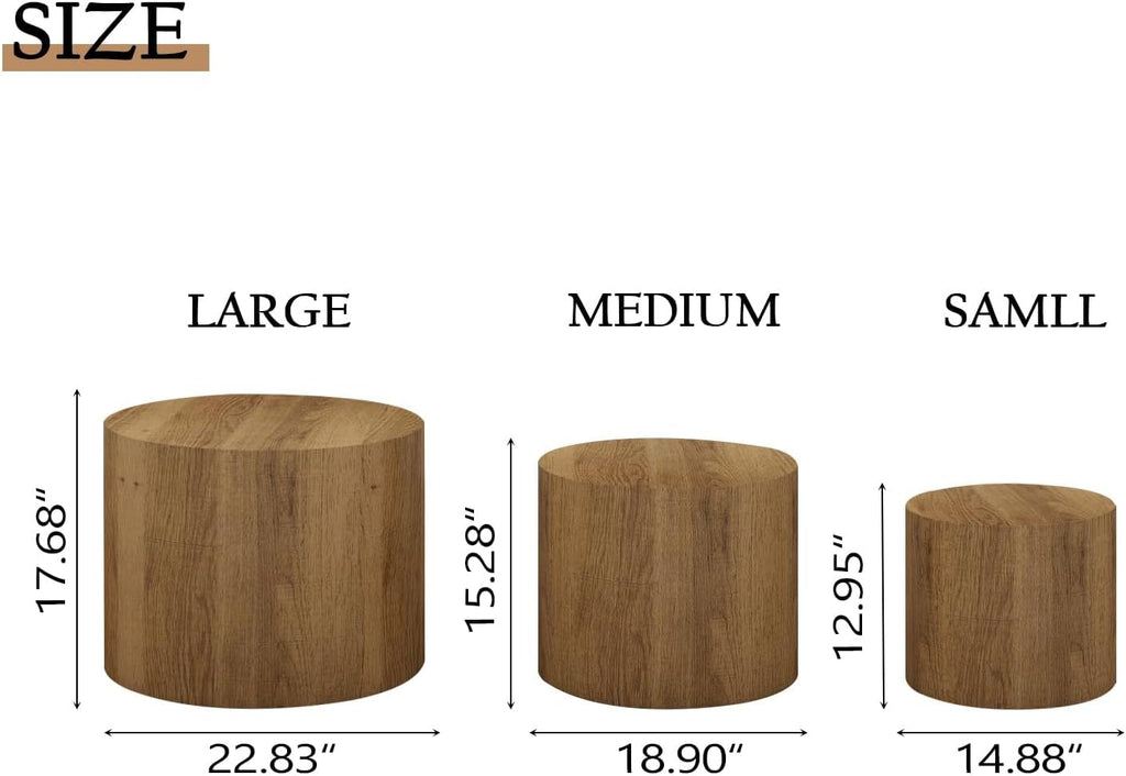 Vikiullf Nesting Coffee Table Set of 3, Round Wooden Coffee Tables, Modern Circle Table for Living Room, Bedroom, Accent Side Table, Saving Space Design and No Need Assembly