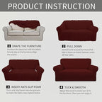 Easy-Going Stretch Loveseat Couch Covers Washable Wine | 1-Piece Loveseat Covers - Image 8