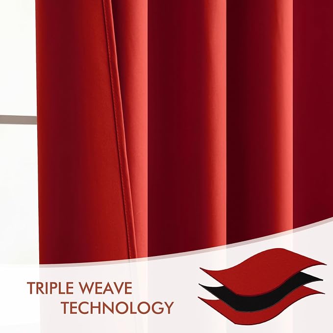 MIULEE Christmas Red Back Tab Blackout Curtains 52x90 Inch Long 2 Panels | Rod - Image 7