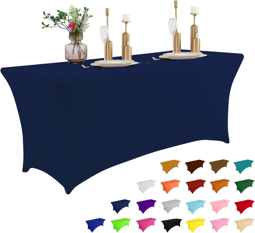 IVAPUPU 8FT Table Cloth for Rectangular Fitted Events Stretch Jean Blue Table Covers Washable Cover Spandex Tablecloth Protector for Party, Wedding, Cocktail, Banquet, Festival