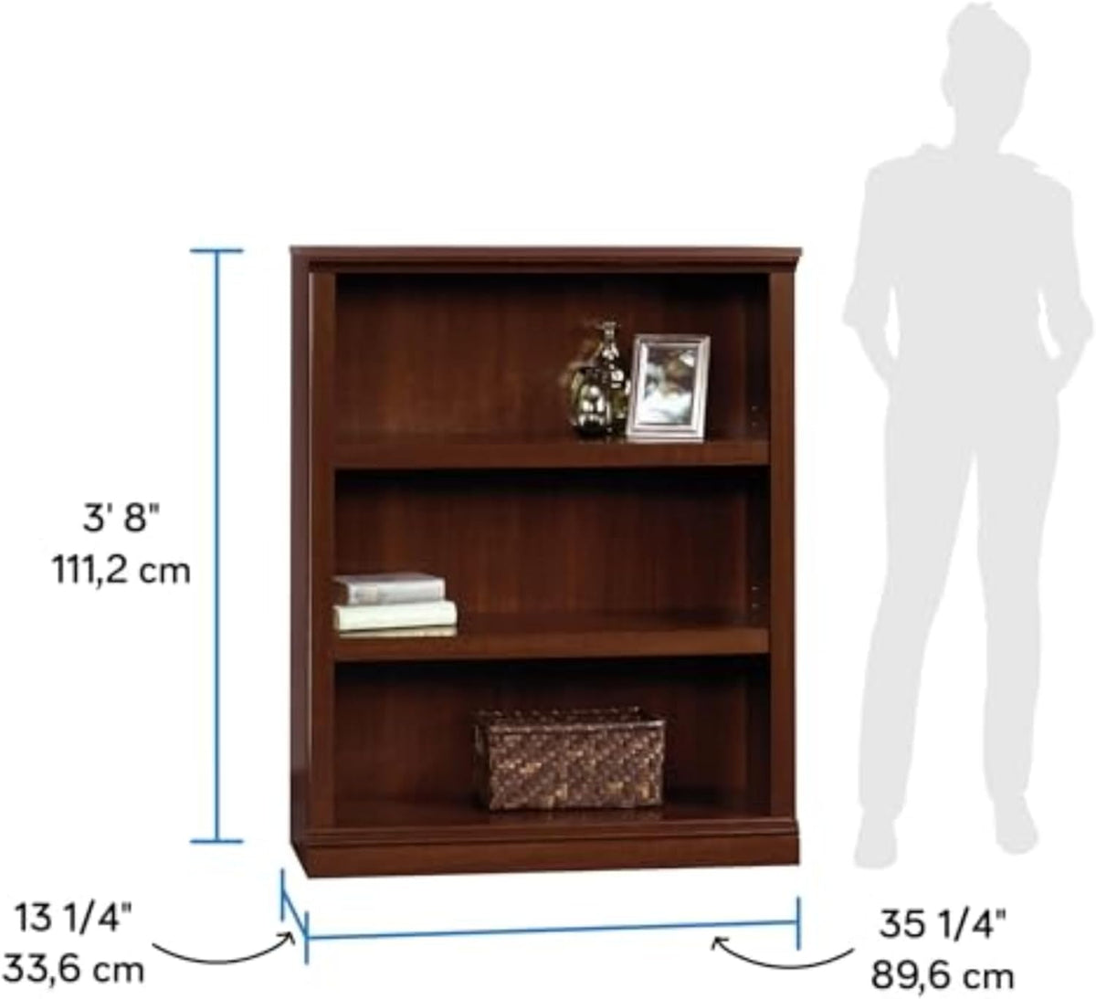 Sauder Miscellaneous Storage 3 Bookcase/Book Shelf, L: 35.28" x W: 13.23" x H: 43.78", Select Cherry finish