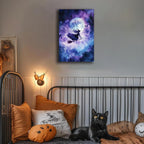 Witch On Broom Flying Wall Art,Gothic Halloween Canvas Wall Art,Victorian Witch Silhouette In Moonlight Broomstick Poster Pictures,Creepy Halloween Purple Night Sky Print,20"x30" Unframed
