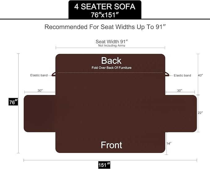 U-NICE HOME 4 Seater Sofa Cover 91''Large Couch Cover, Dark Blue/Light Grey | - Image 6