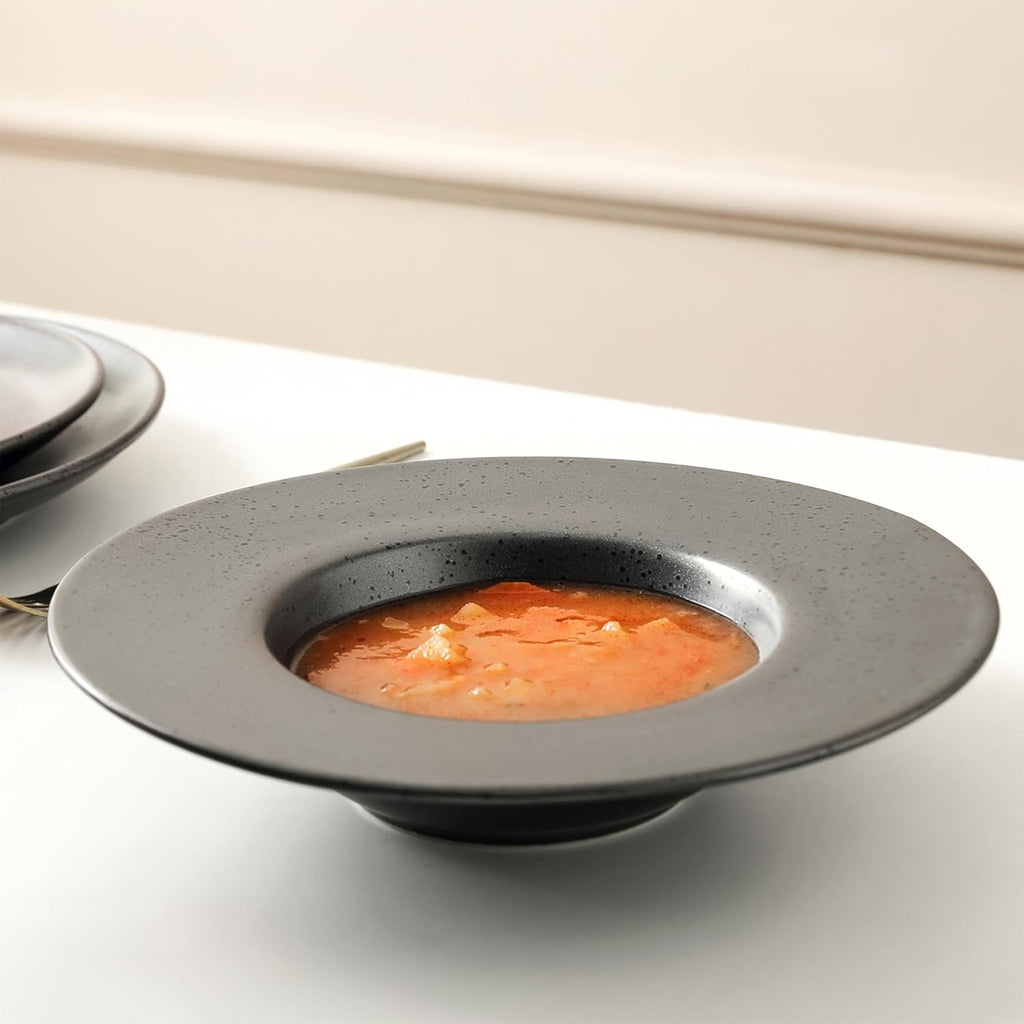 Stone Lain Valencia Porcelain 32-Piece Round Dinnerware Set, Plates and Bowls Set, Dish Set for 8, Metallic Grey