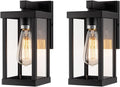 mirrea 11" Classic Outdoor Wall Sconce 1 Light in Matte Black Rectangular Metal Frame and Clear Glass Shade Waterproof Porch Light Patio Light Pack of 2