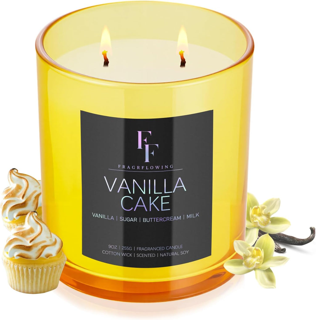 Vanilla Cake Scented Candle, 2-Wick Luxury Soy Wax Candle, 9 oz Aromatherapy Candle Home Fragrance Candles Gift