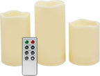 CANDLE CHOICE Waterproof Outdoor Battery Operated Flameless Candles with Remote Timer Plastic Realistic Flickering Fake Electric LED Pillars for Lantern Garden Wedding Christmas Decorations 3 Pack