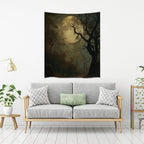 Moon Tapestry Halloween wall Decor Vintage Dark Academia Bedroom Tapestries Retro Art Aesthetic Wall Tapestry for Bedroom Dorm Living Room white