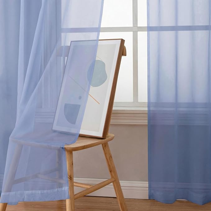 Simplebrand Denim Sheer Curtains 63 Inch Length 2 Panels, Rod Pocket Solid - Image 3
