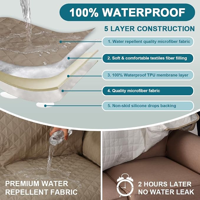 Turquoize 100% Waterproof Sofa Covers Chaise Lounge L Shape Sofa Protector Slip - Image 3