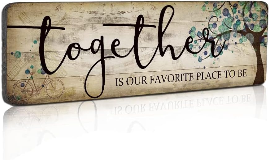 Family Art Decor Inspirational Quotes Wall Hanging Sign - Together is Our Favorite Place to Be - Motivational Home Art Decor Wood Plaque Sign 16"x5"