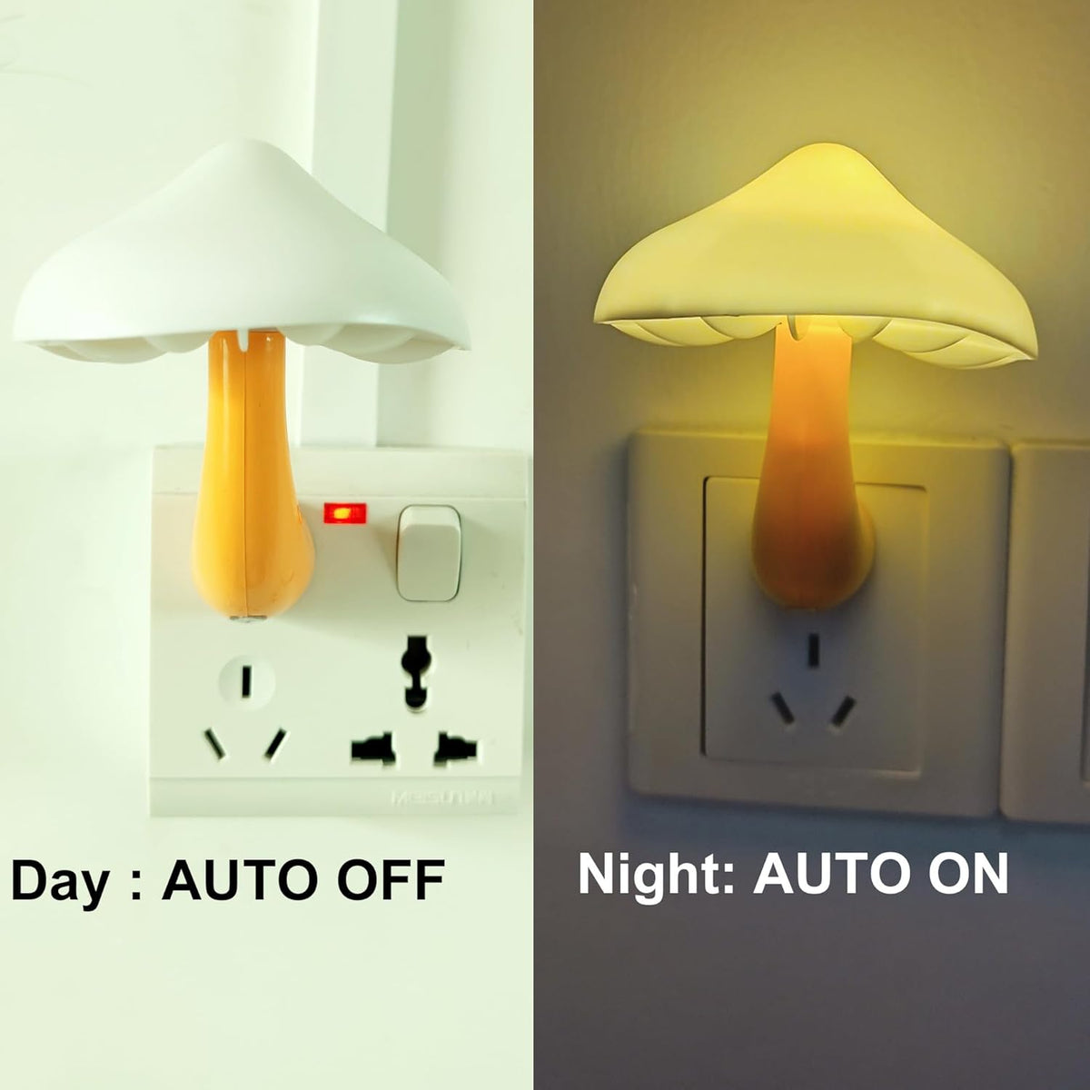 AUSAYE 5 Pack Sensor LED Night Lights Plug into Wall Lamp Mushroom Light for Adults Kids NightLight Bedroom,Bathroom,Toilet,Hallway,Stairs,Kitchen,Basement Warm White
