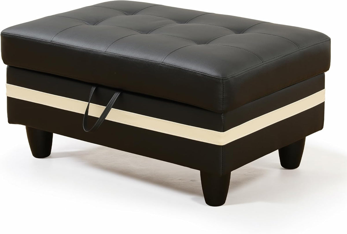 Ottoman Rectangular Storage Ottoman Bench, Faux Leather Footrest, Coffee Table, Stool Footstool with Hinged Lid for Living Room, Bedroom, Entryway, Black with White Strip, 35"x23.5"x17.5"