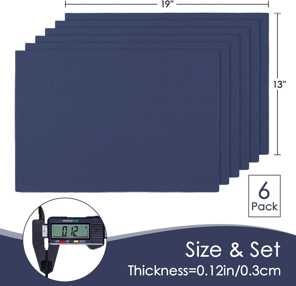 MANSPHIL Navy Blue Cloth Placemats Set of 6, Double Layer Faux Linen Place Mats Heat Resistant Washable Table Mats for Dining Kitchen, 13x19 Inch