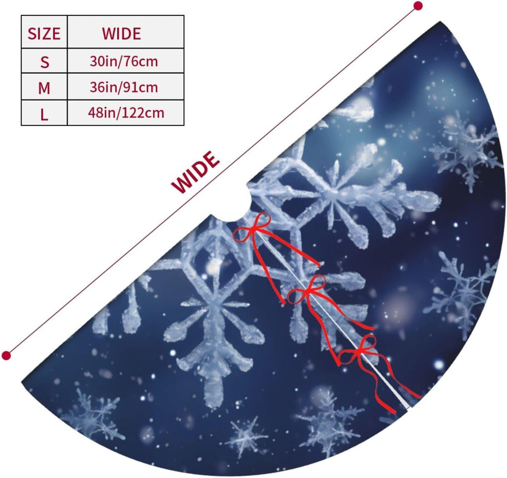 48" Blue Snowflakes Christmas Tree Skirt Large Tree Mat Base Cover for Xmas Festive Holiday Party Decoration Ornaments
