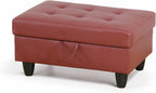 Ottoman Rectangular Storage Ottoman Bench, Faux Leather Footrest, Coffee Table, Stool Footstool with Hinged Lid for Living Room, Bedroom, Entryway, Red, 35"x23.5"x17.5"
