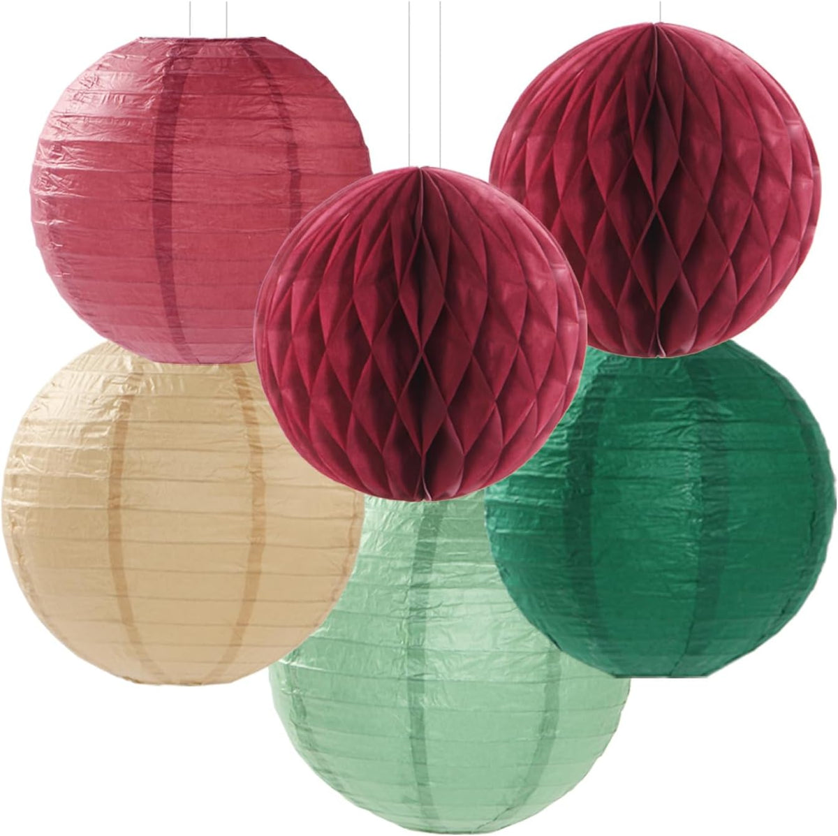 Sage-Olive Green Burgundy Champagne-Gold Party-Decorations - 14pcs Birthday Boho Paper Lanterns Fan Streamers,Tissue Pom Poms, Christmas Baby Bridal Shower Wedding Engagement Decor Lasting Surprise