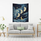 Blue Moon Faces Tapestry Celestial Wall Art Dark Academia Aesthetic Print Stars Clouds Tapestries Wall Hanging whimsical Gothic Home Decor for Bedroom Living Room 40x60inch