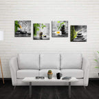 Bamdeya Zen Bathroom Decor Black and White Wall Art Grey Green Room Decor Stone Bamboo Pictures Canvas Meditation Posters Prints Artwork Bedroom Wall Decor Living Room Kitchen Decorations