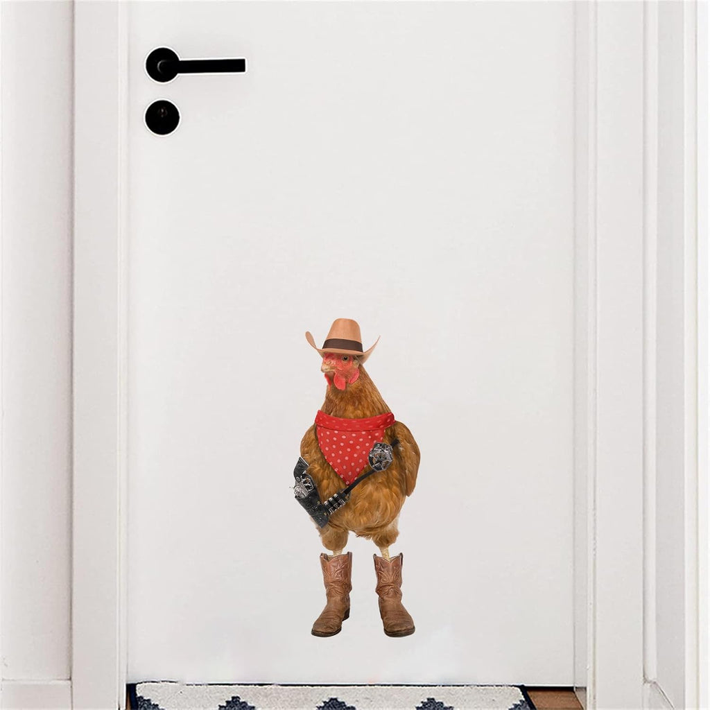 Cool Cowboy Chicken Wall Stickers Peel and Stick, Chicken Lover Gifts Window Stickers Removable, Funny Farm Chicken Wall Decals Decor, Weird Gifts for Friends
