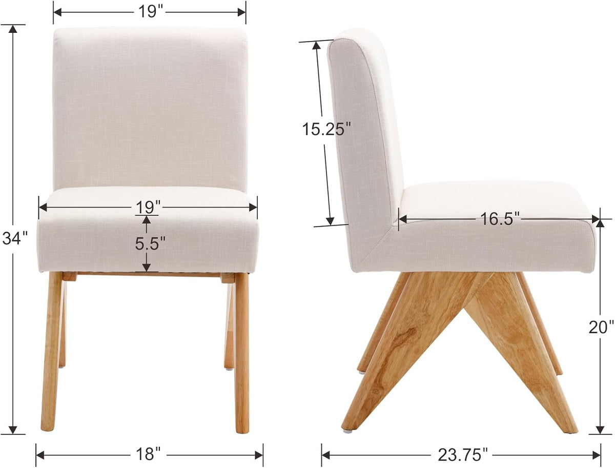 Mid Century Modern Farmhouse Dining Chairs Set of 4, Upholstered Armless Kitchen Chairs with Back and Wooden Legs, Linen Beige