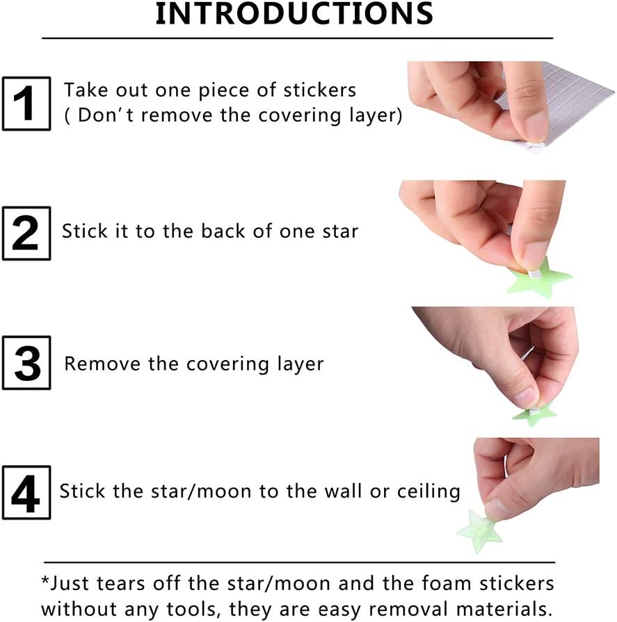 Glow in The Dark Stars and Moon Stickers for Ceiling - 200pcs 3D Luminous Adhesive Stars Create Realistic Starry Sky - Room Decor for Kids Bedroom, Wall Stickers