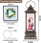 Christmas Musical Snow Globe Lantern, 12 Inch Spinning Glittering Lantern with 6 Hours Timer, USB Powered & Battery Operated for Christmas Decorations (Santa Claus and Candy Cane)