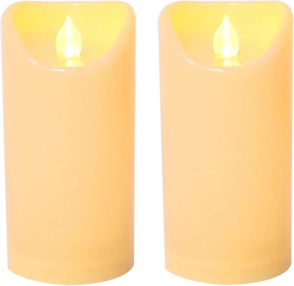 CANDLE CHOICE Outdoor Battery Operated Flameless Candles with Remote Timer Waterproof Flickering Plastic Electric LED Pillar Lights for Lantern Patio Garden Wedding Party Decorations 3x6 Inches 2 PCS