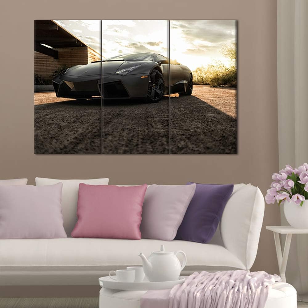 Black Speedy Car Poster Wall Art Sports Car Canvas Prints Black Car and Clouds Cars Picture Print on Canvas 3 Panel Speed Blur Cars Decorations for Boys Room Home Decoration - 40 x 20inch x 3 panels