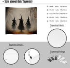 Witchy Halloween Tapestry Wall Hanging Vintage Spooky Witch Room Print Dark Academia Autumn Forest Three Witches Tapestries Decor for Halloween Living Room Bedroom Decoration 40x60inch