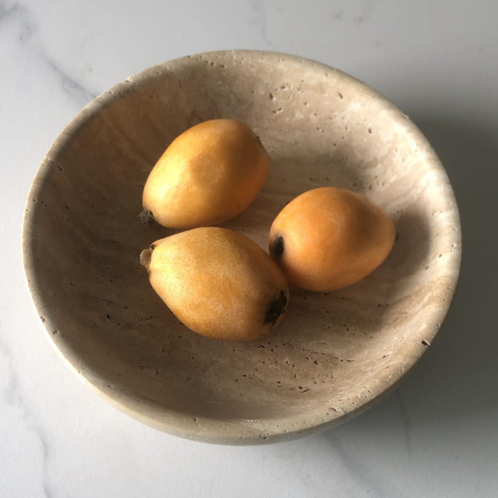 Large Marble Round Bowl HandCrafted Decorative Dish Fruit Bowl for Home Decorative (Beige Travertine)